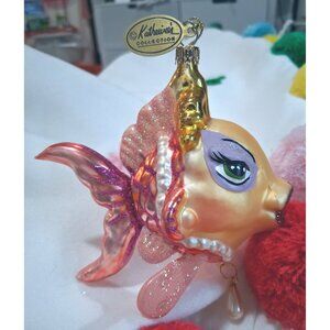 Katherines Collection Glass Fish Ornament With Glitter Pearl Accents Hand-Painte